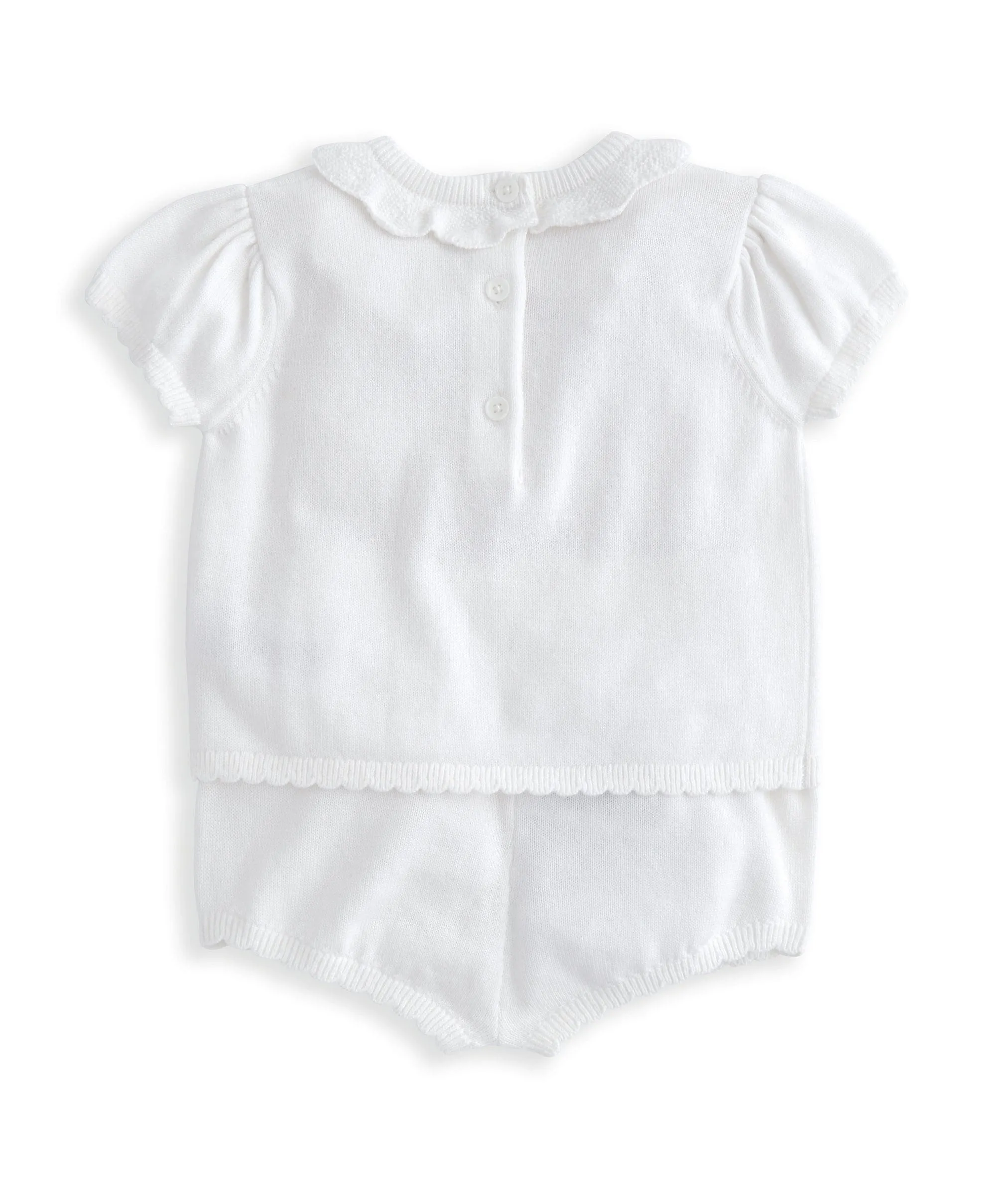 Embroidered Knit Top & Shorts Set (2 Pieces) - White