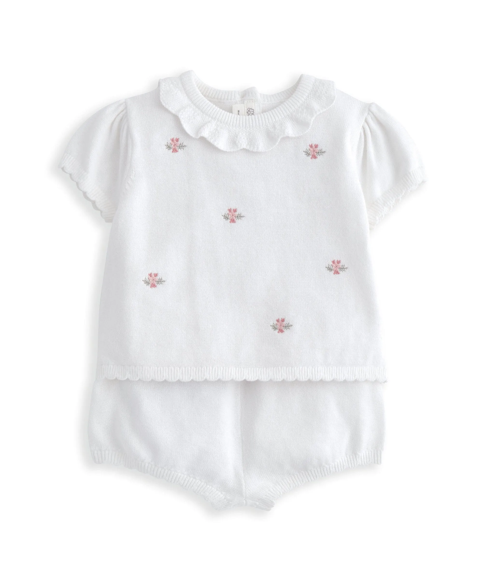 Embroidered Knit Top & Shorts Set (2 Pieces) - White