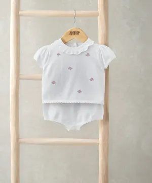 Embroidered Knit Top & Shorts Set (2 Pieces) - White