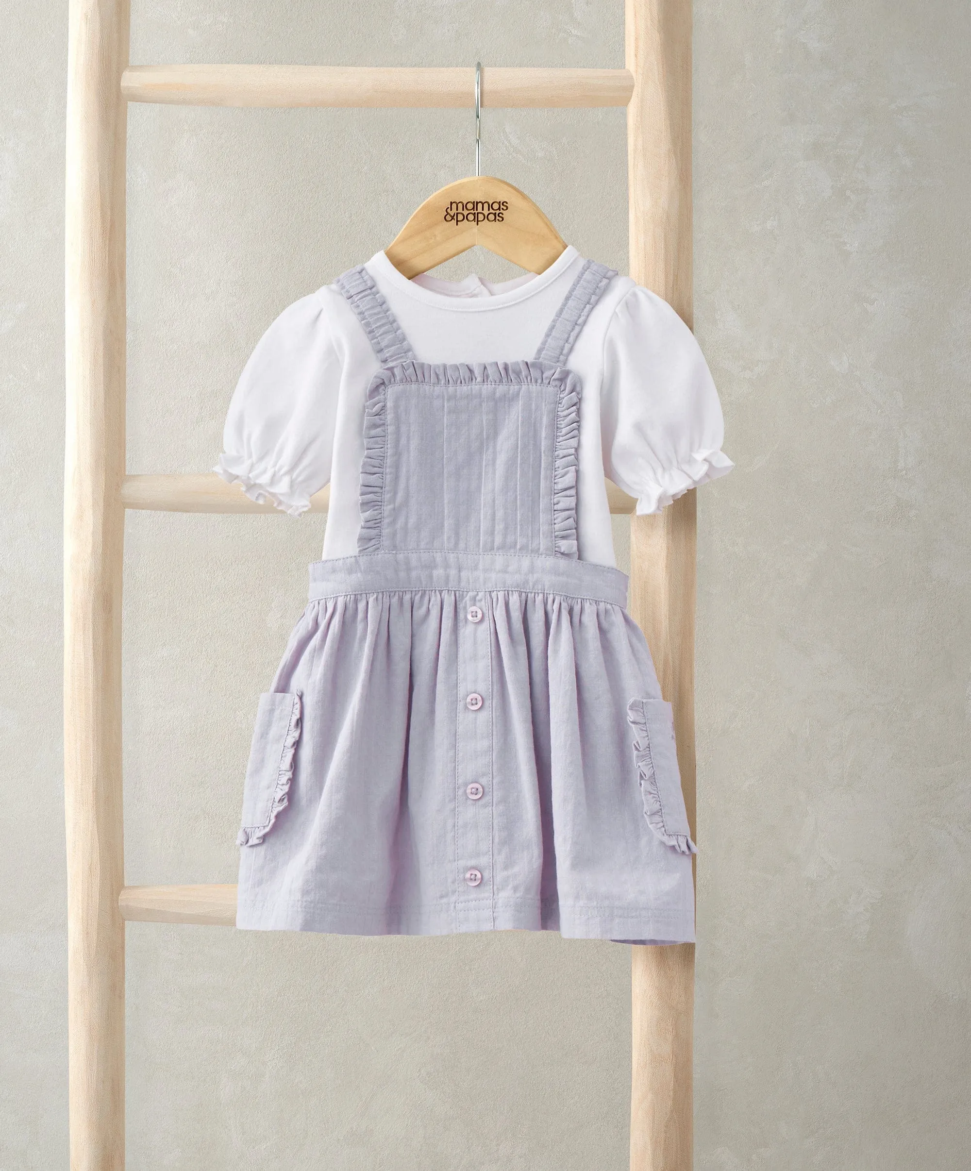 Embroidered Pinafore Dress & Bodysuit Set (2 Pieces)