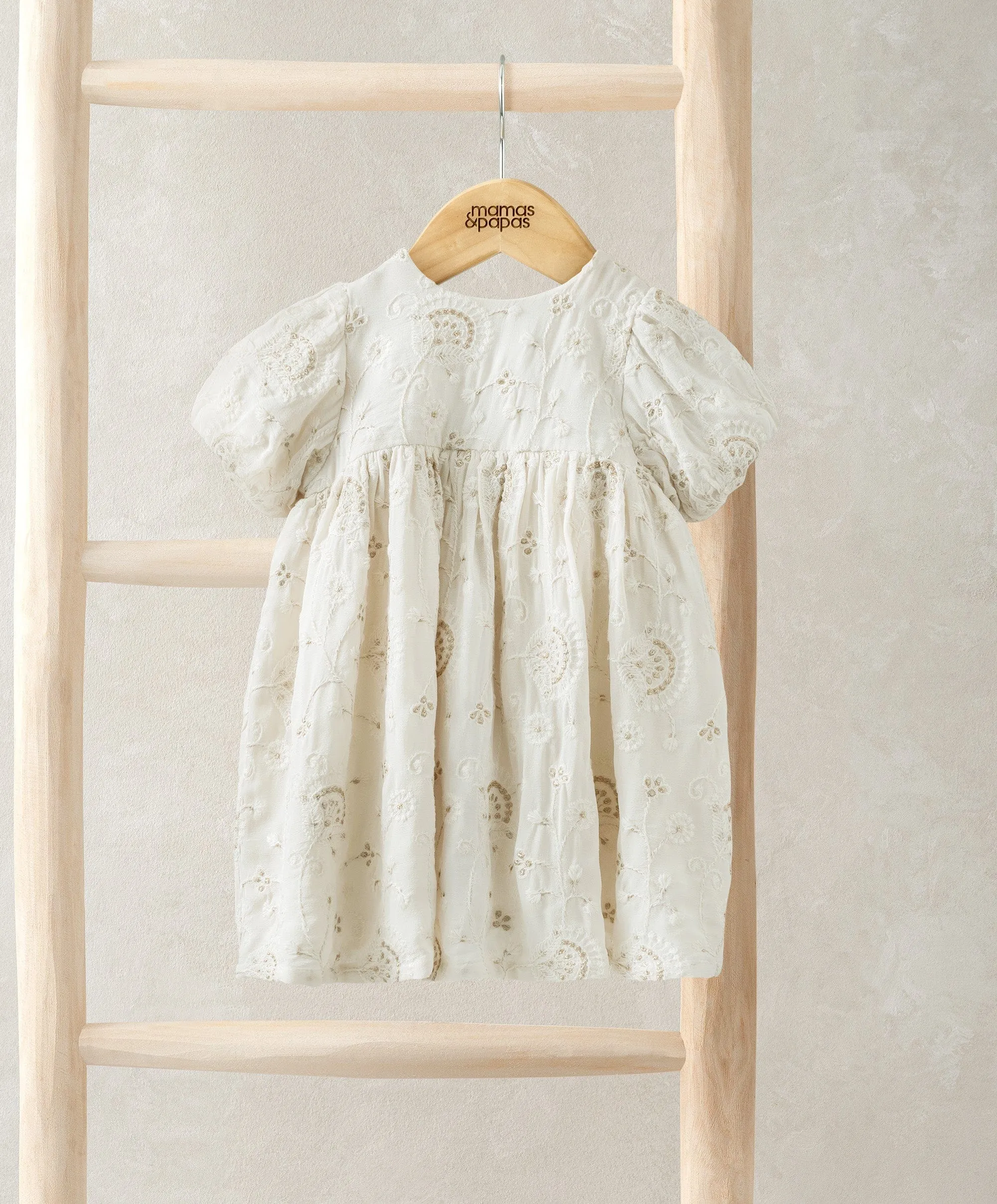 Embroidered Puff Short Sleeve Dress Babykids Mamas & Papas