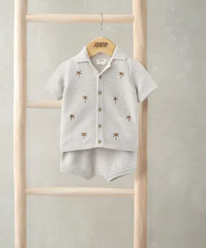 Embroidered Shirt & Shorts Set (2 Pieces) - Palm Tree
