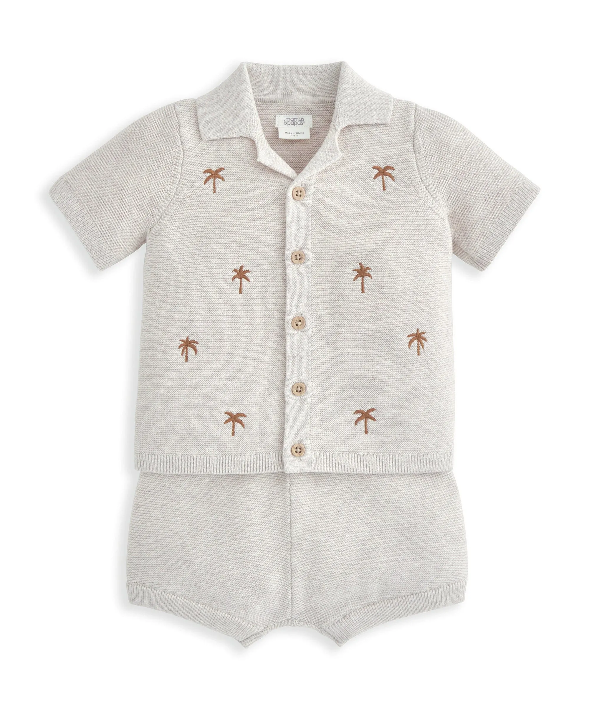 Embroidered Shirt & Shorts Set (2 Pieces) - Palm Tree