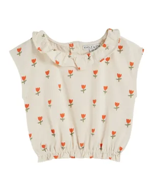 Emile Et Ida Boys Girls COLLAR TEE SHIRT - GRANDE TULIPE CREME