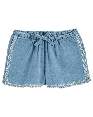 Emile Et Ida Boys Girls EMBROIDERED LIGHT DENIM SHORTS - DENIM LIGHT