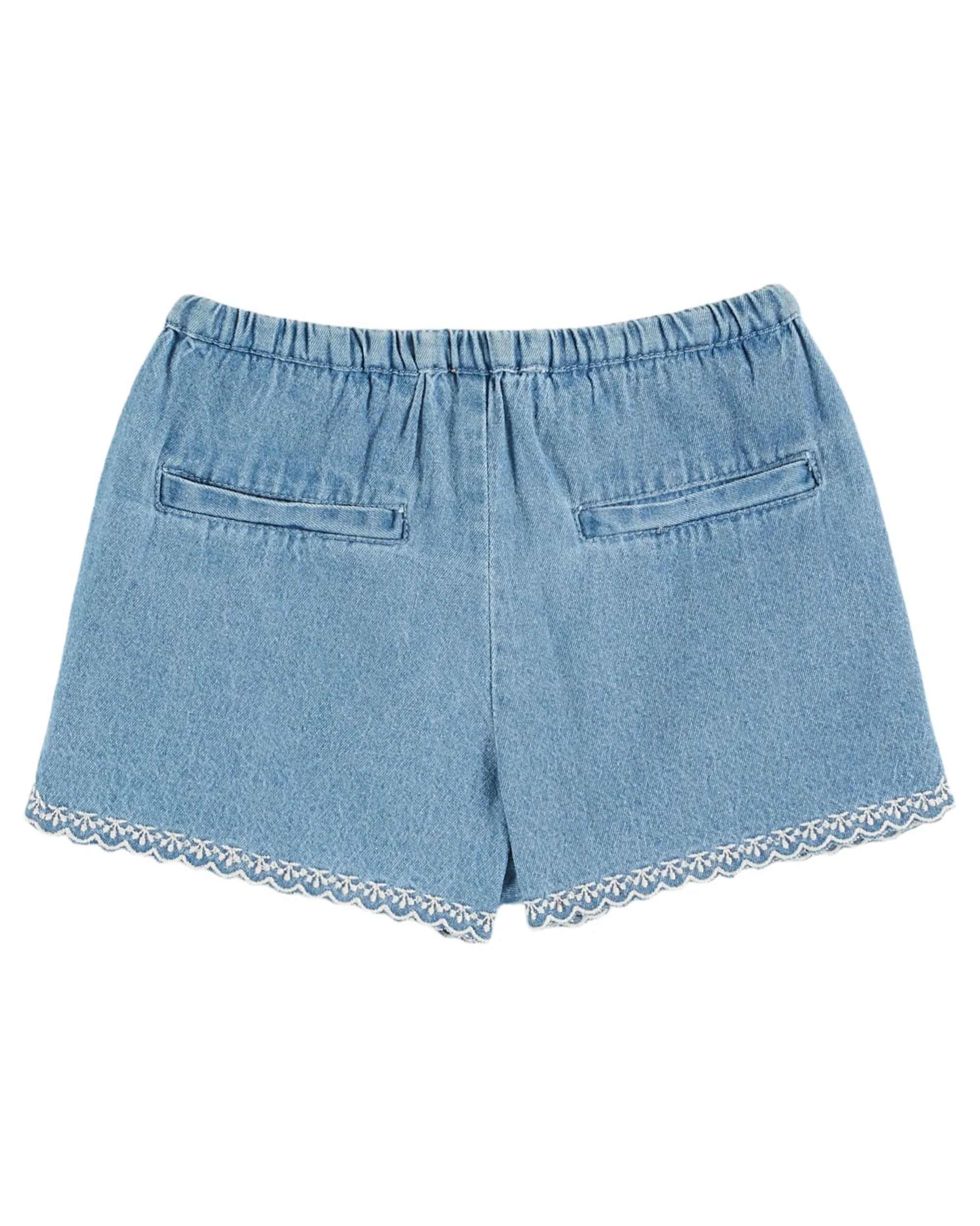 Emile Et Ida Boys Girls EMBROIDERED LIGHT DENIM SHORTS - DENIM LIGHT