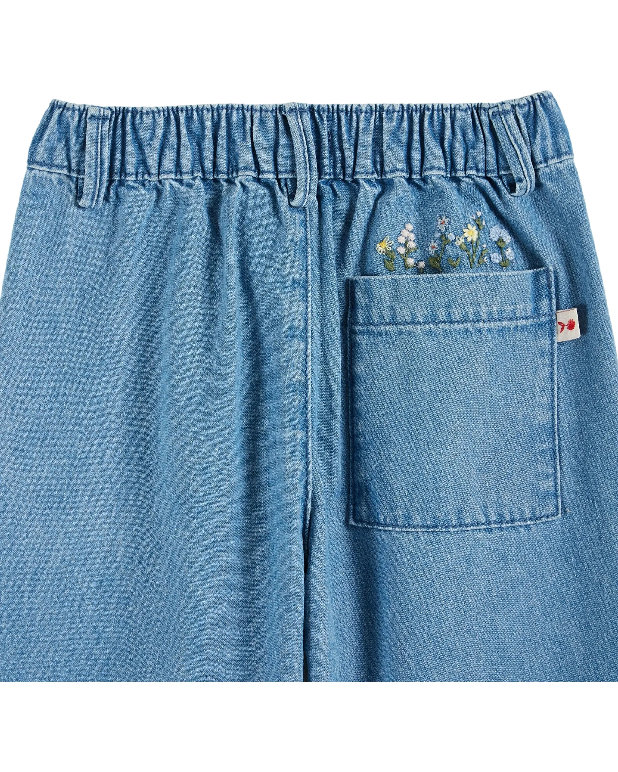 Emile Et Ida Boys Girls EMBROIDERED POCKET WIDE TROUSERS - DENIM