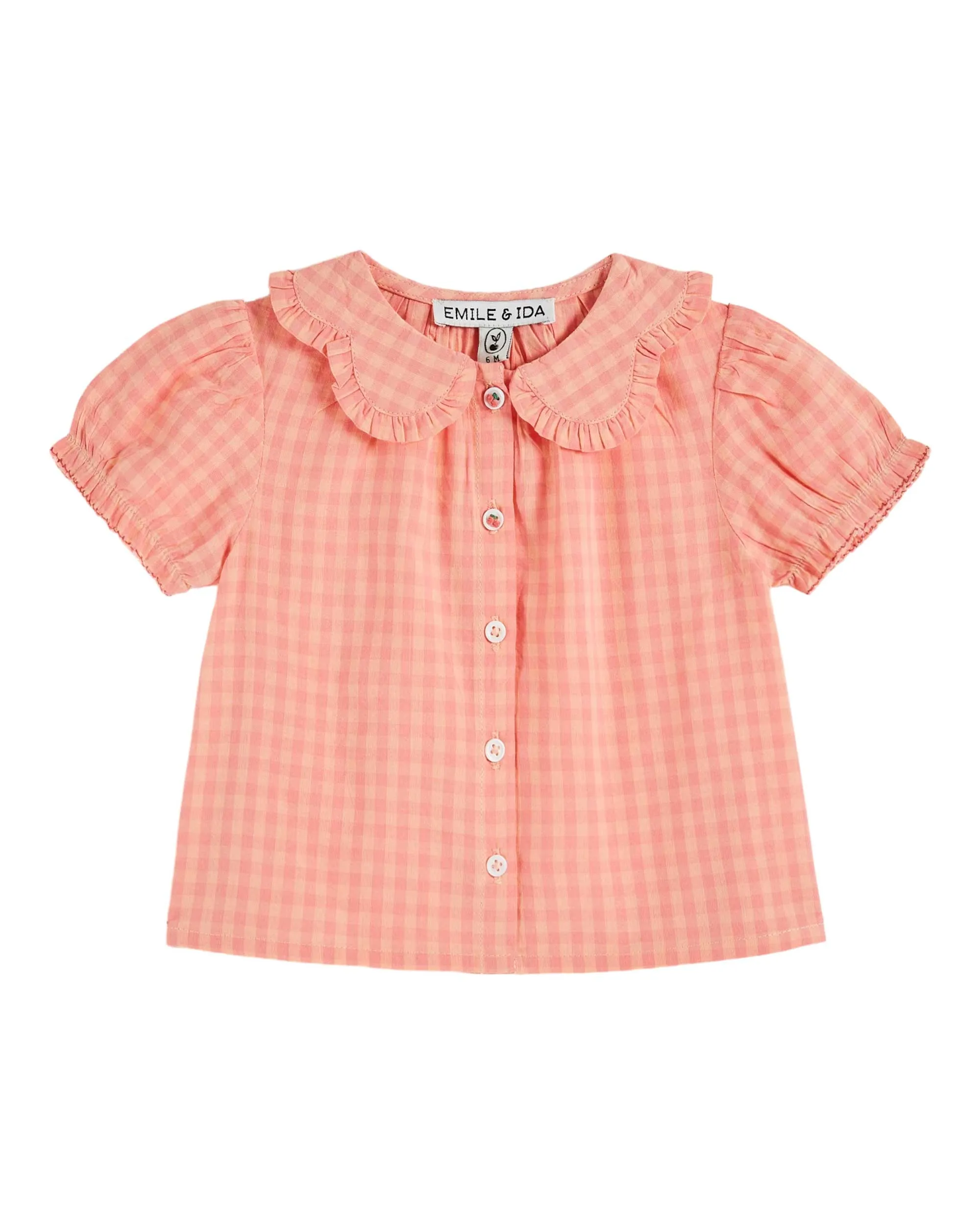 Emile Et Ida Boys Girls FLOWER COLLAR BLOUSE - VICHY PIVOINE