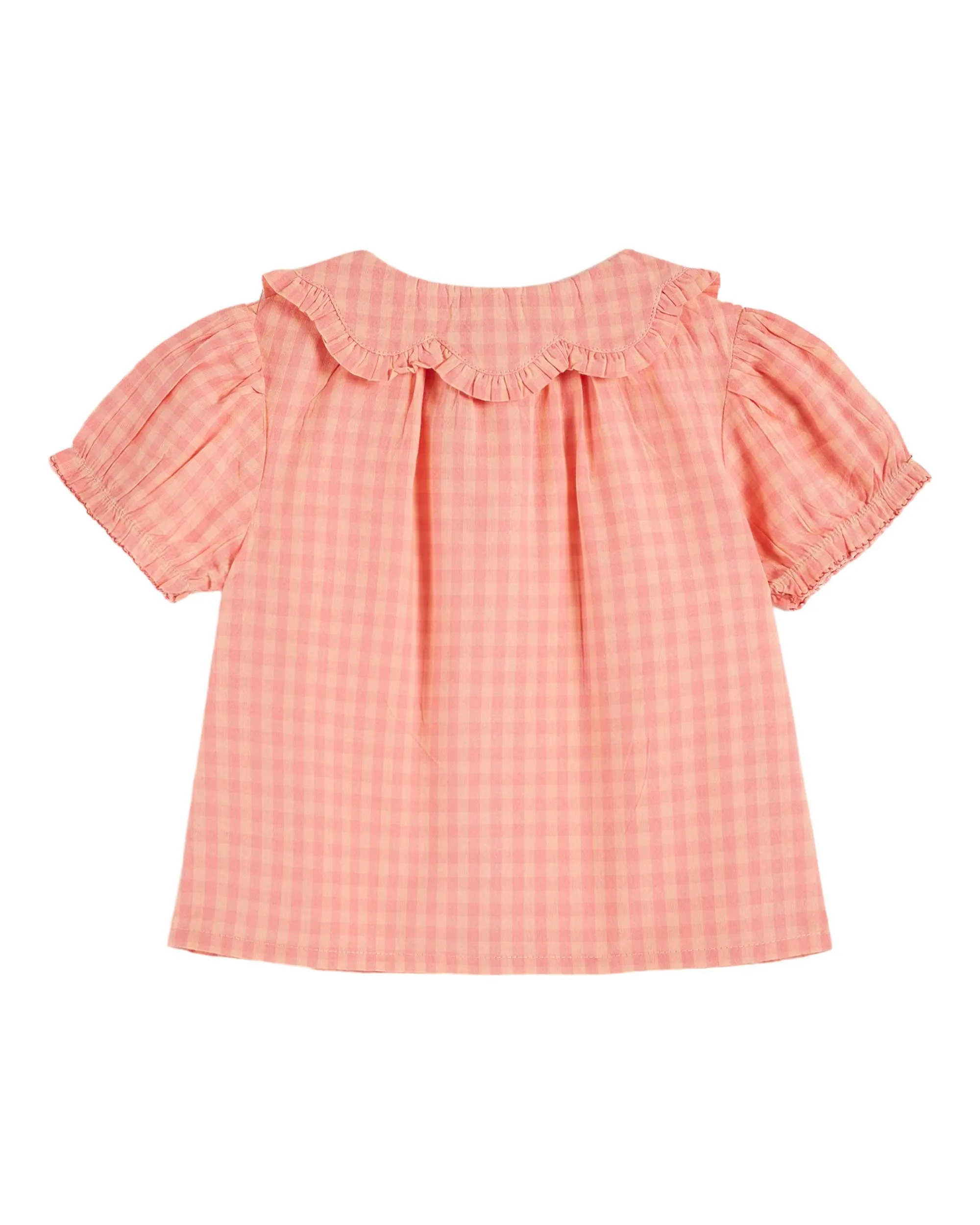 Emile Et Ida Boys Girls FLOWER COLLAR BLOUSE - VICHY PIVOINE