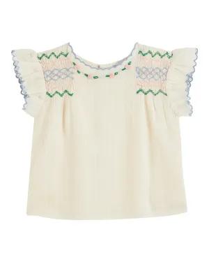 Emile Et Ida Boys Girls HAND EMBROIDERED BLOUSE - ECRU