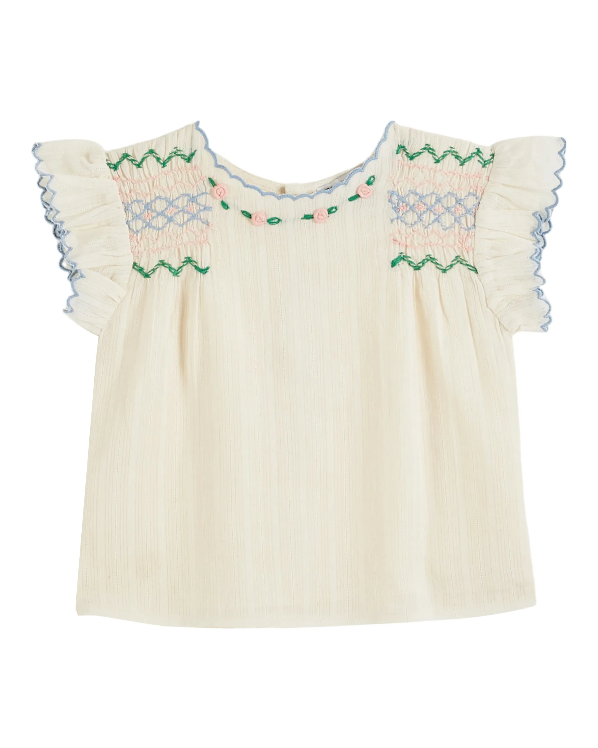 Emile Et Ida Boys Girls HAND EMBROIDERED BLOUSE - ECRU