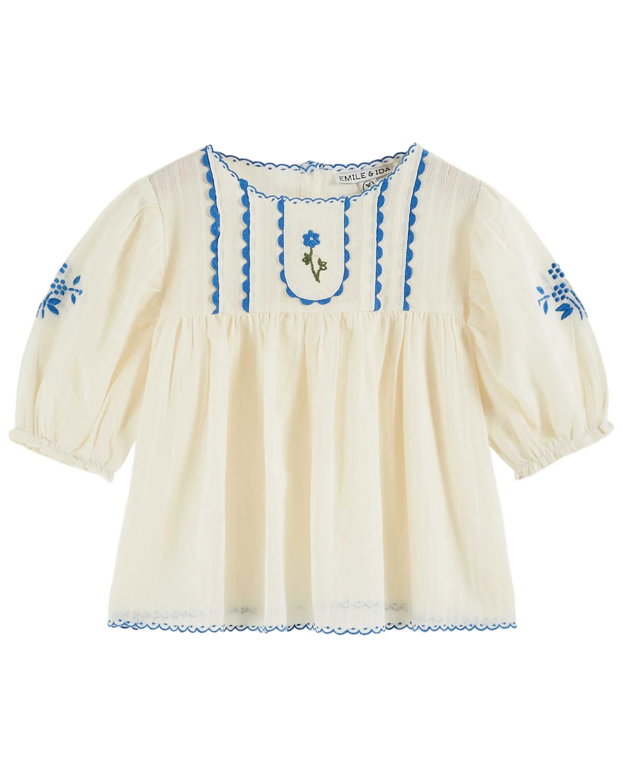 Emile Et Ida Boys Girls HAND EMBROIDERED PLAIN BLOUSE - ECRU