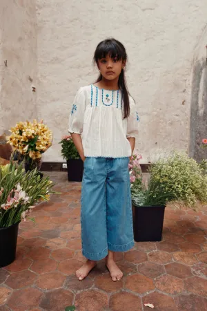 Emile Et Ida Boys Girls HAND EMBROIDERED PLAIN BLOUSE - ECRU
