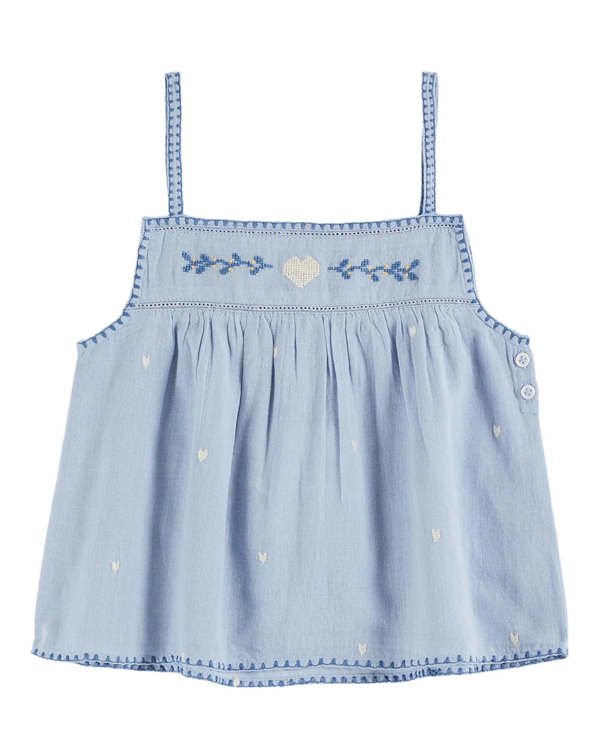 Emile Et Ida Boys Girls HEART EMBROIDERED STRAPS TOP - ECUME
