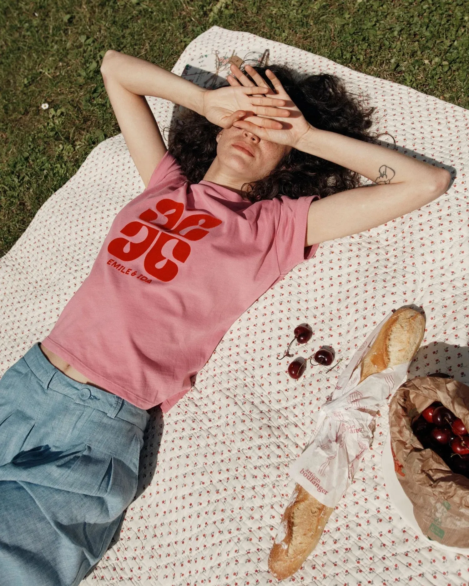 Emile Et Ida Boys Girls LOGO TEE SHIRT - FRAMBOISE
