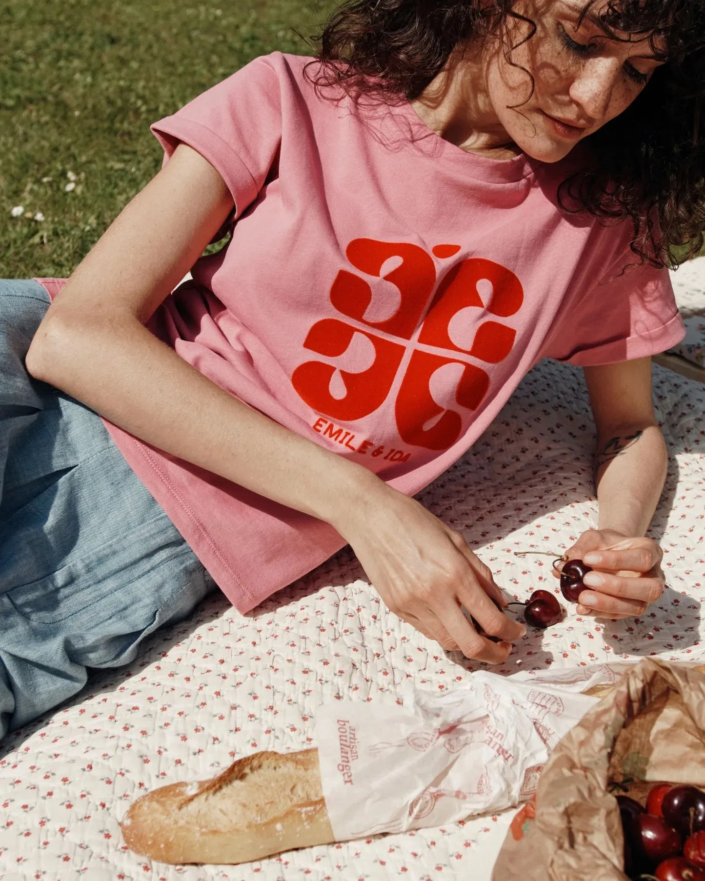 Emile Et Ida Boys Girls LOGO TEE SHIRT - FRAMBOISE