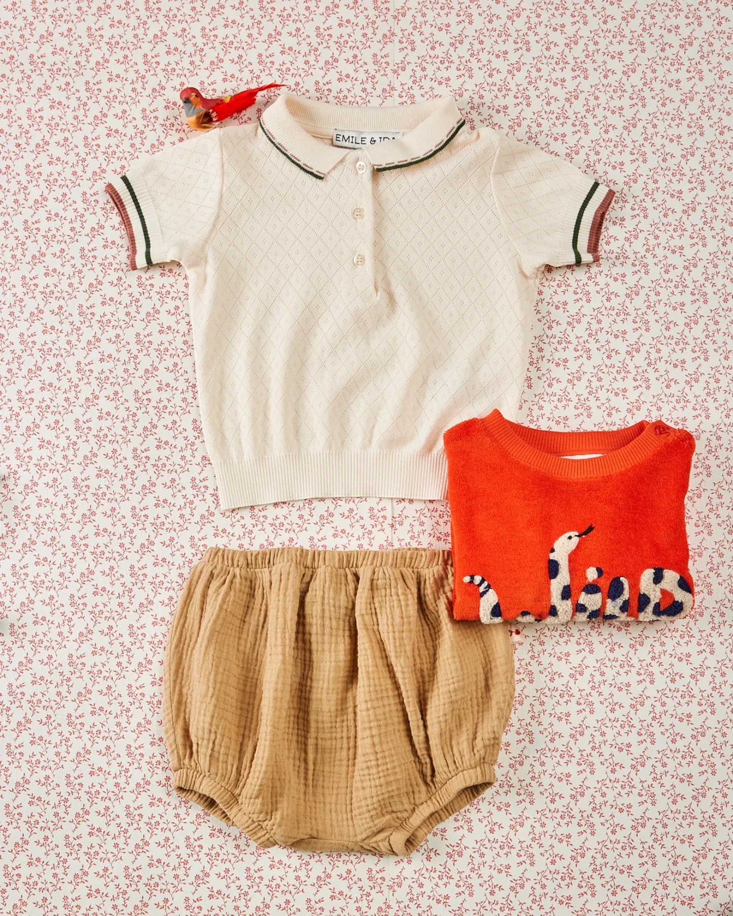 Emile Et Ida Boys Girls OPENWORK POLO SHIRT - CREME