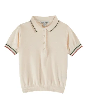 Emile Et Ida Boys Girls OPENWORK POLO SHIRT - CREME