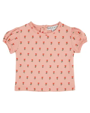 Emile Et Ida Boys Girls PRINTED PICOT EDGE TEE SHIRT - PETITE TULIPE BLOS