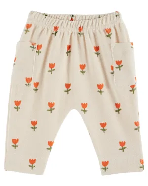 Emile Et Ida Boys Girls PRINTED TERRY SIRWAL PANTS - GRANDE TULIPE CREME