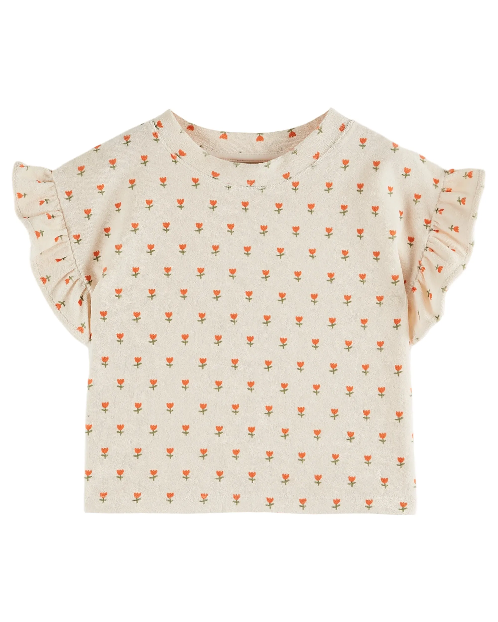 Emile Et Ida Boys Girls PRINTED TERRY TEE SHIRT - PETITE TULIPE CREME