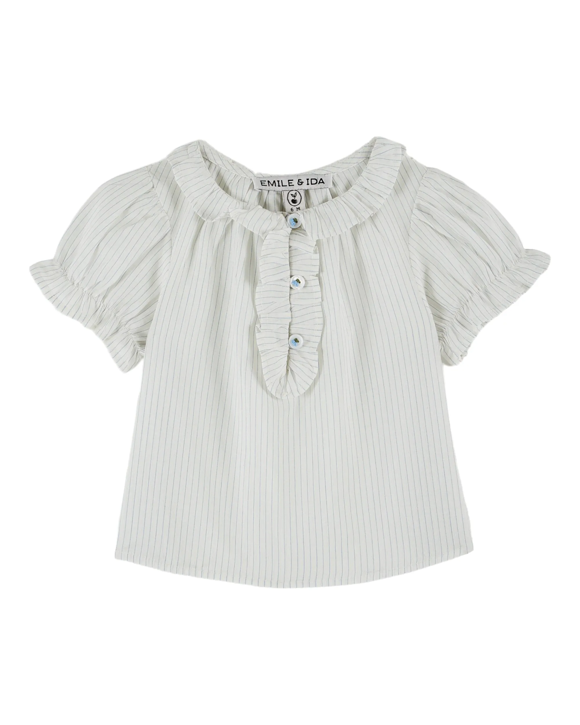Emile Et Ida Boys Girls RUFFLED BLOUSE - RAYURE CIEL