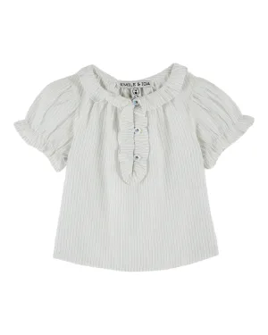 Emile Et Ida Boys Girls RUFFLED BLOUSE - RAYURE CIEL