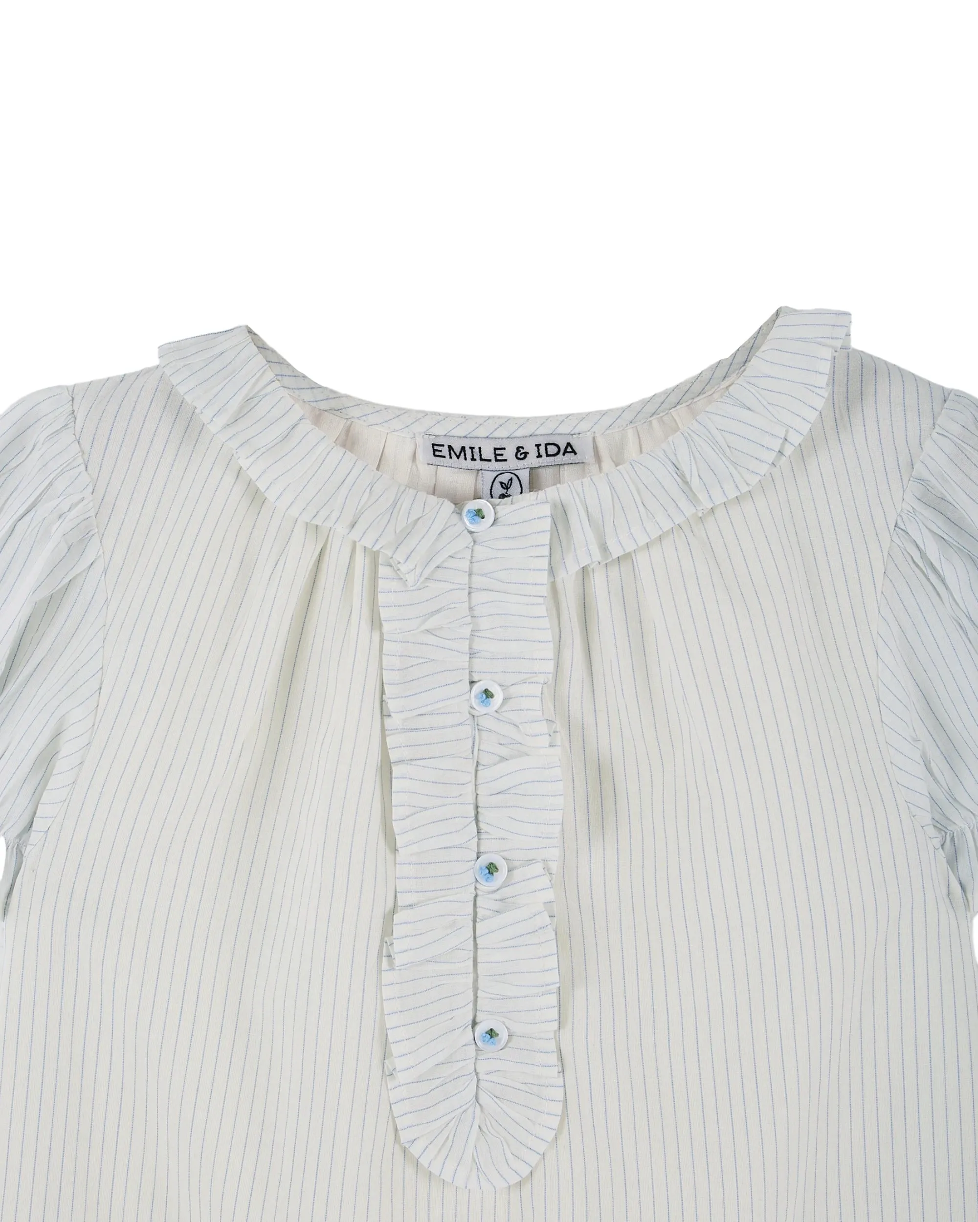 Emile Et Ida Boys Girls RUFFLED BLOUSE - RAYURE CIEL