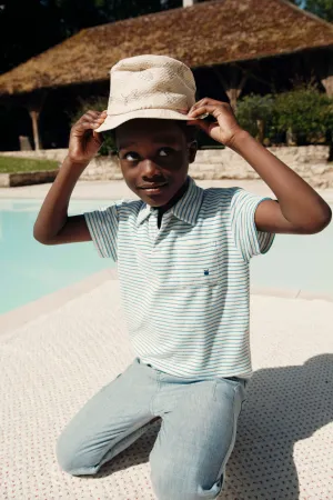 Emile Et Ida Boys Girls STRIPED TERRY POLO SHIRT - RAYURE AZUR FINE