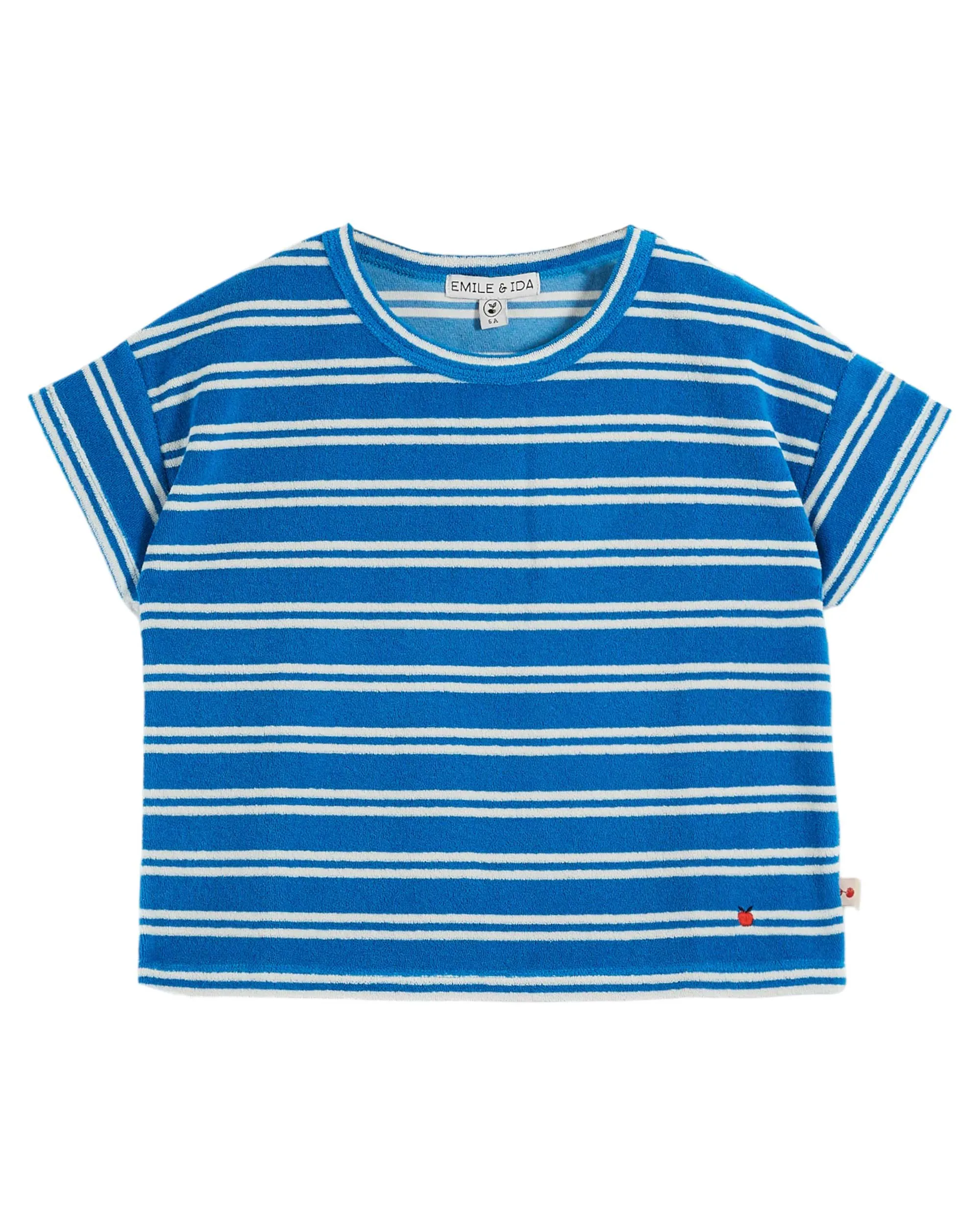 Emile Et Ida Boys Girls STRIPED TERRY TEE SHIRT - RAYURE AZUR