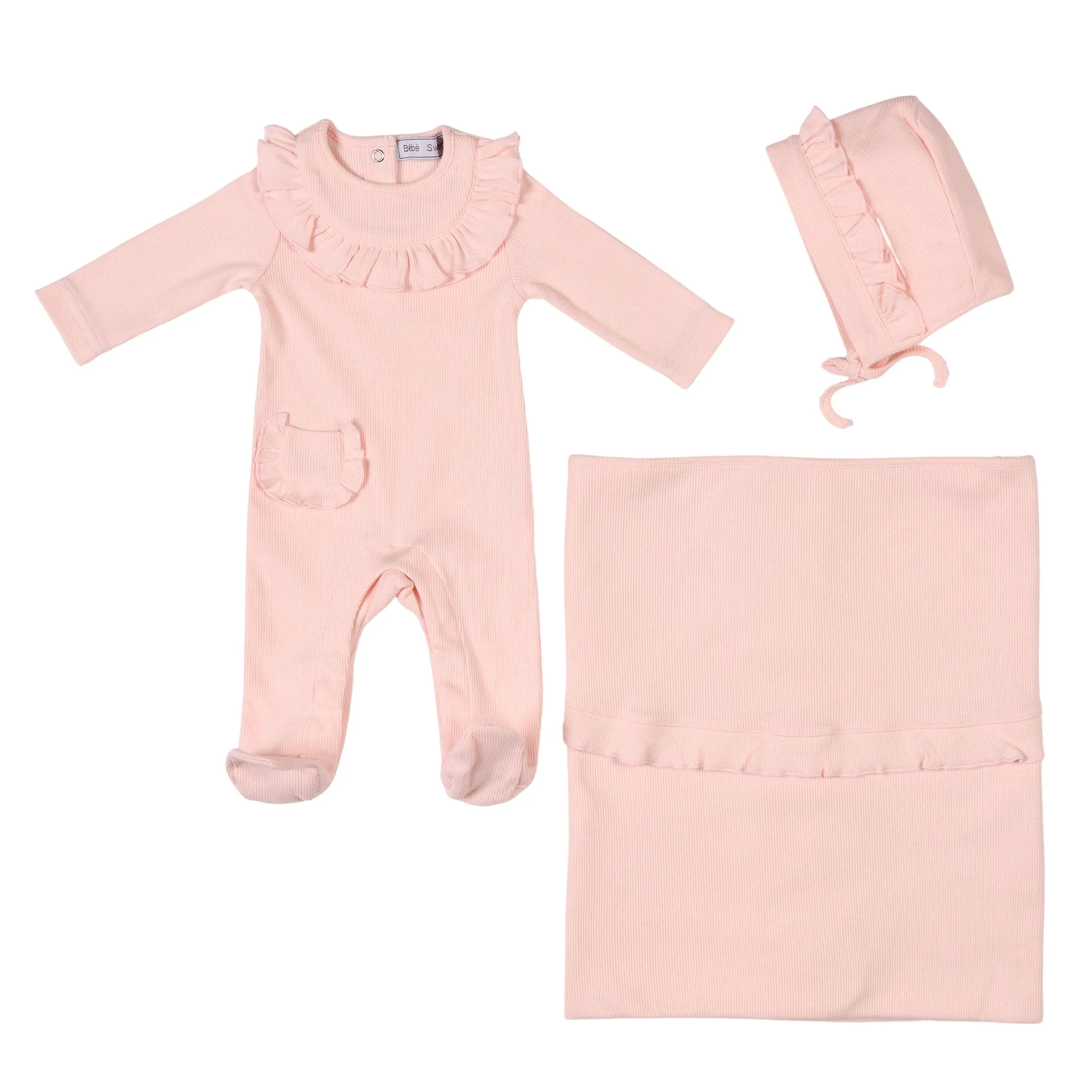 Emilia | Baby Girls Gift Box I Pink Ribbed Cotton Set (4) Babykids_Bebe-Sweeny