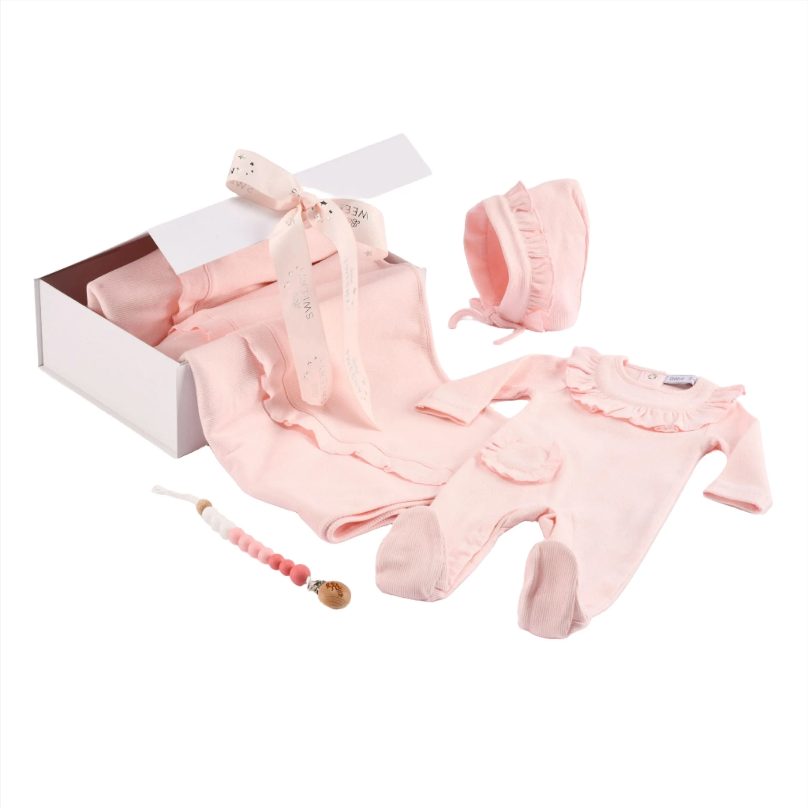 Emilia | Baby Girls Gift Box I Pink Ribbed Cotton Set (4) Babykids_Bebe-Sweeny