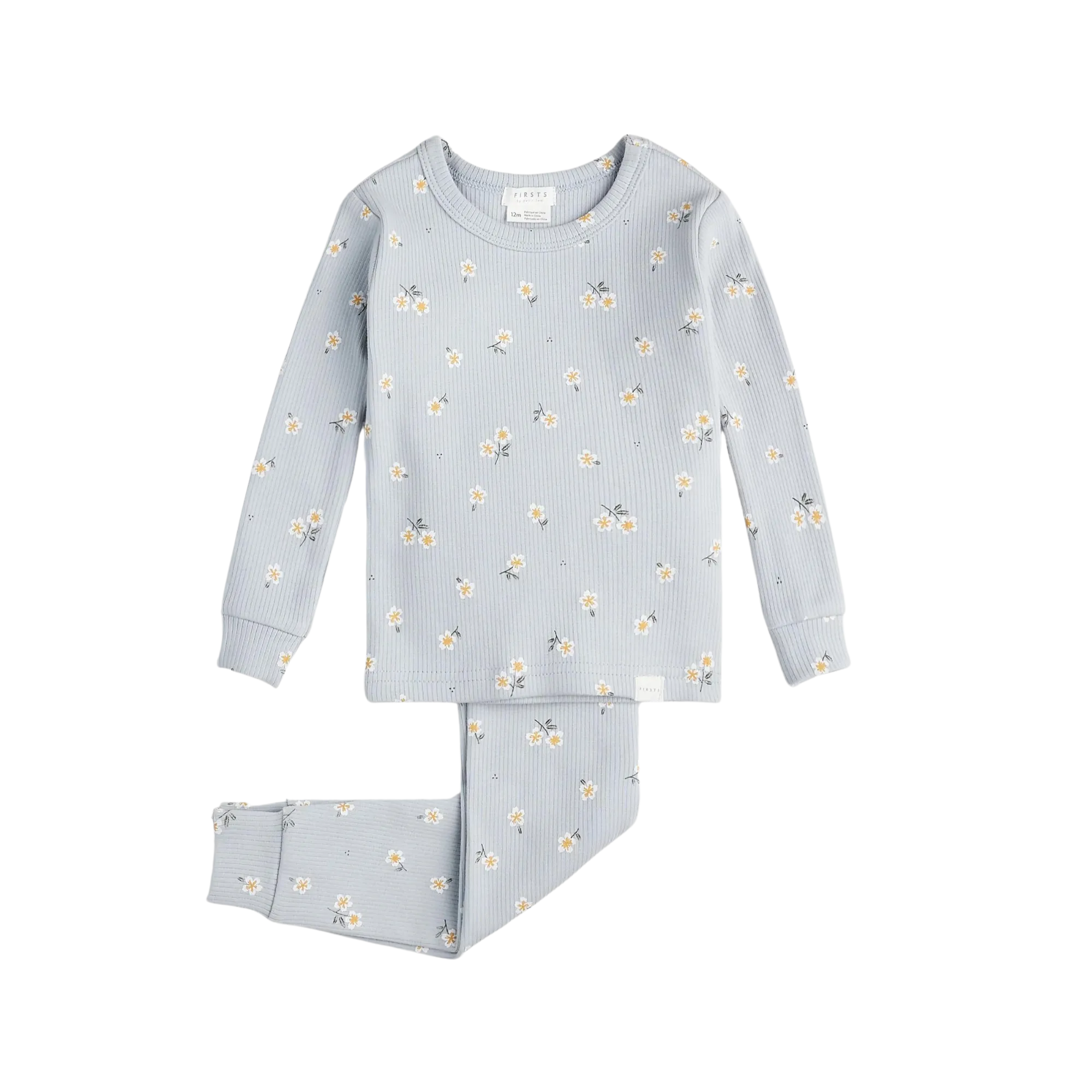 FIRSTS Daisy Print on Ribbed Pearl Blue Infant PJ Set