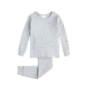 FIRSTS Daisy Print on Ribbed Pearl Blue Infant PJ Set