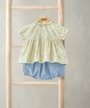 Frill Collar Blouse & Bloomer Set (2 Pieces) - Climbing Buds Print