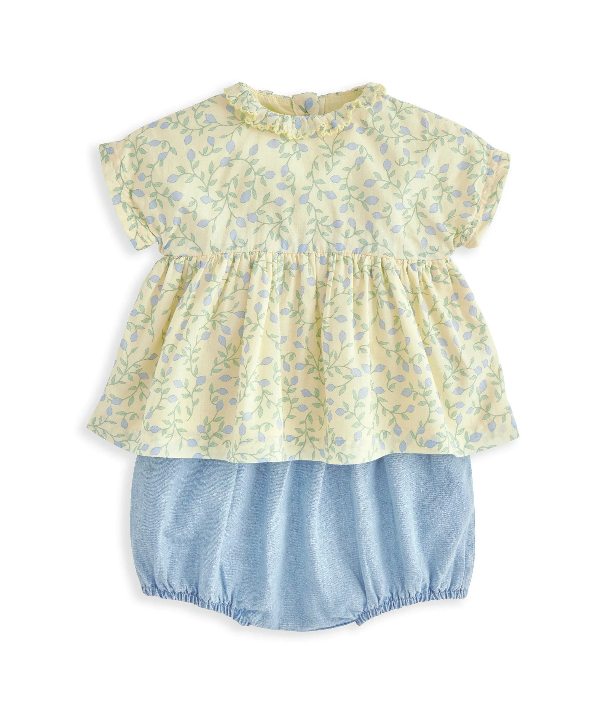Frill Collar Blouse & Bloomer Set (2 Pieces) - Climbing Buds Print