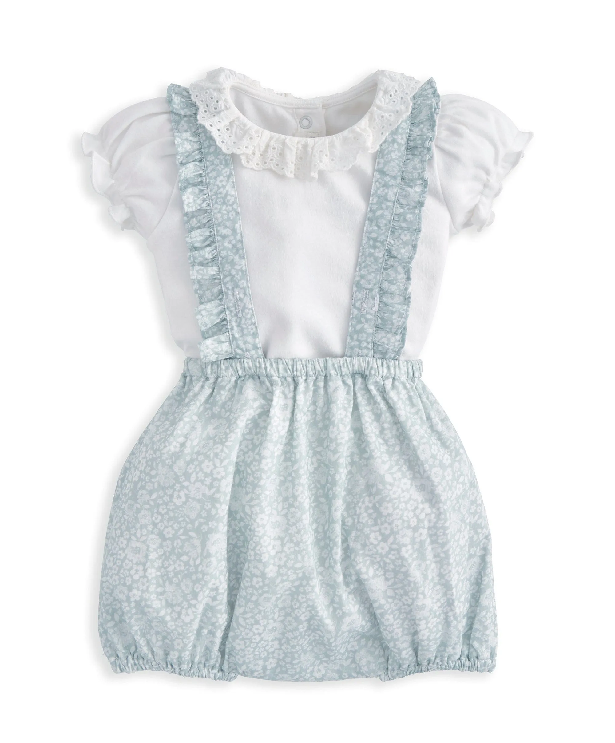 Frill Collar Bodysuit & Floral Bloomer Set (2 Pieces) - Green