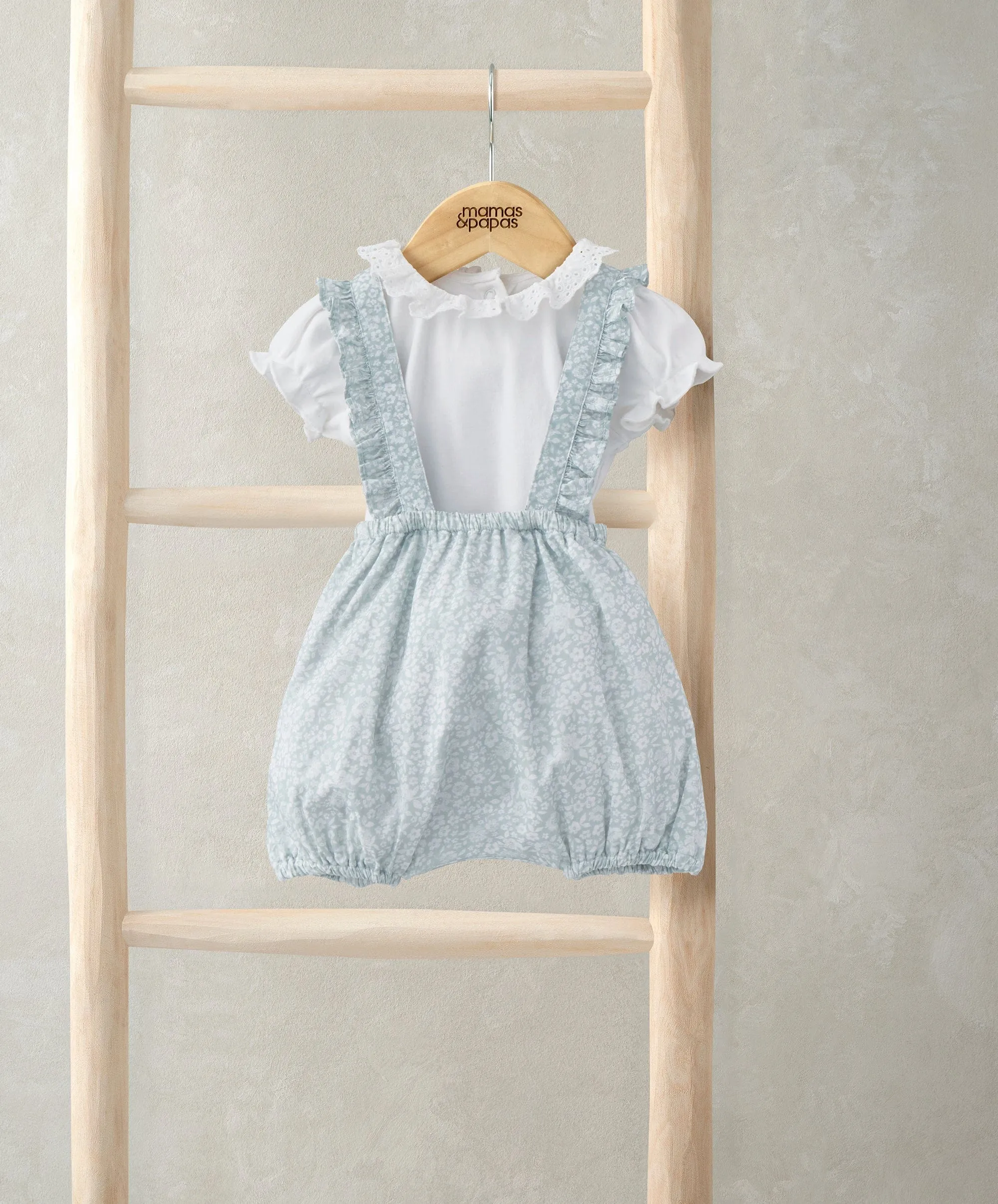 Frill Collar Bodysuit & Floral Bloomer Set (2 Pieces) - Green