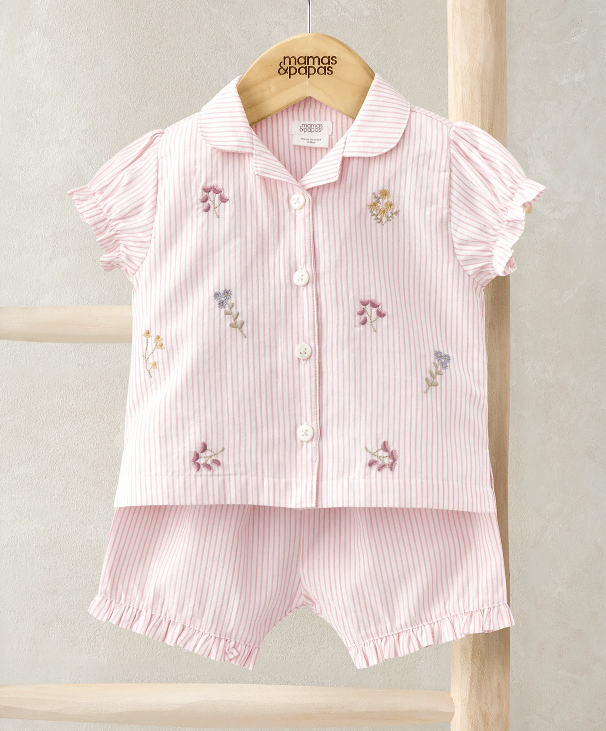 Frill Cuff Top & Shorts Set (2 Pieces) - Pink Stripe Babykids Mamas & Papas