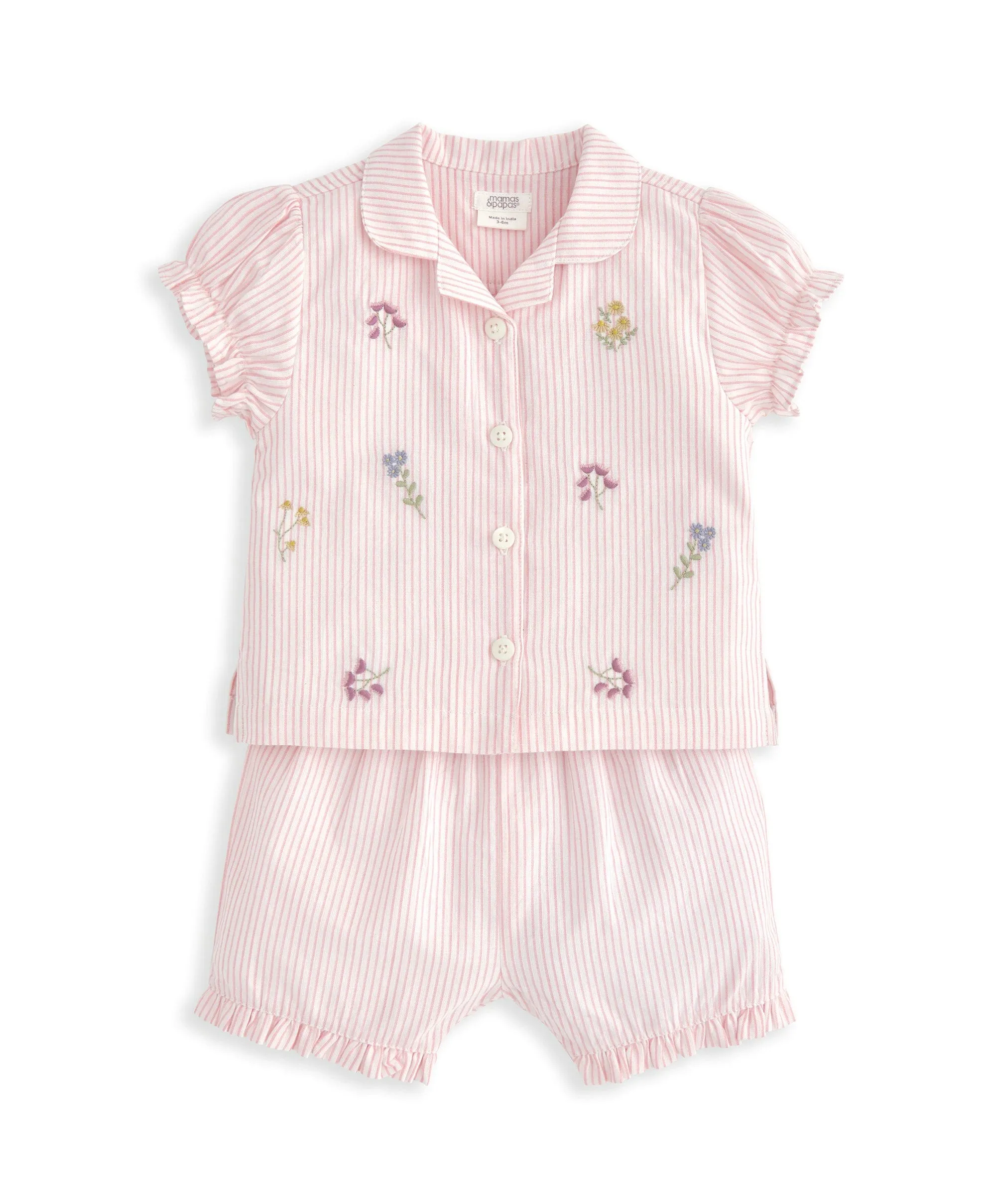 Frill Cuff Top & Shorts Set (2 Pieces) - Pink Stripe