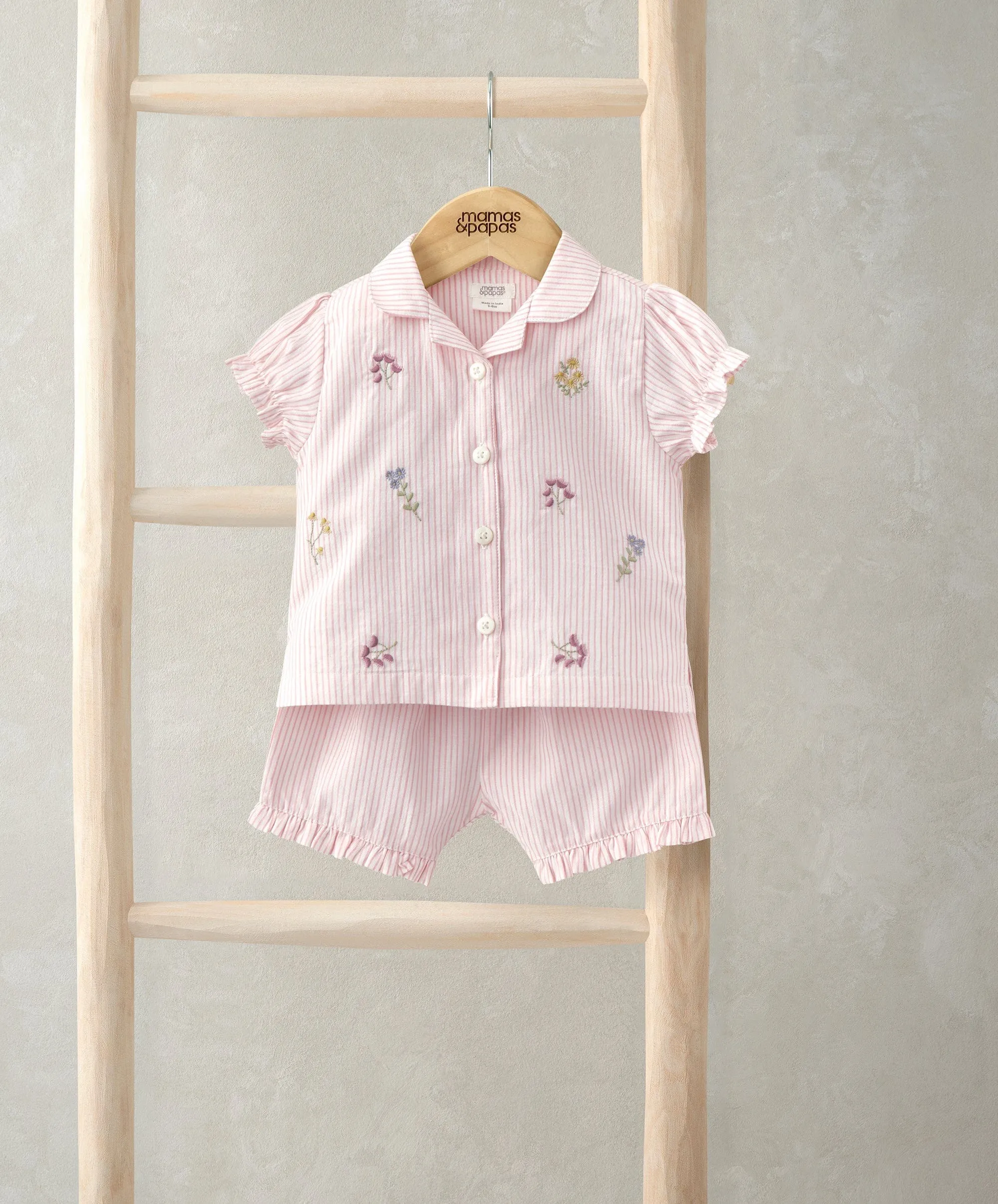 Frill Cuff Top & Shorts Set (2 Pieces) - Pink Stripe