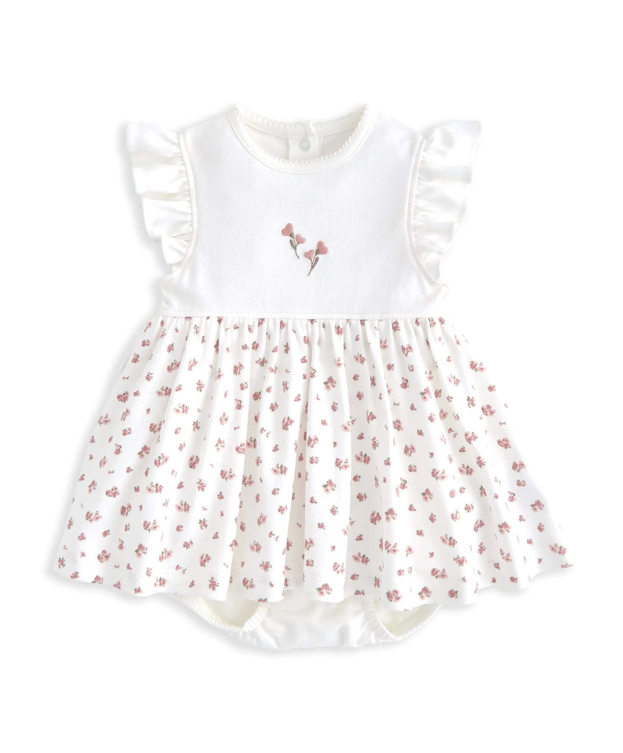 Frill Sleeve Dress & Bow Headband Set (2 Pieces) - Ditsy Rose Print