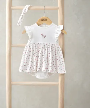 Frill Sleeve Dress & Bow Headband Set (2 Pieces) - Ditsy Rose Print