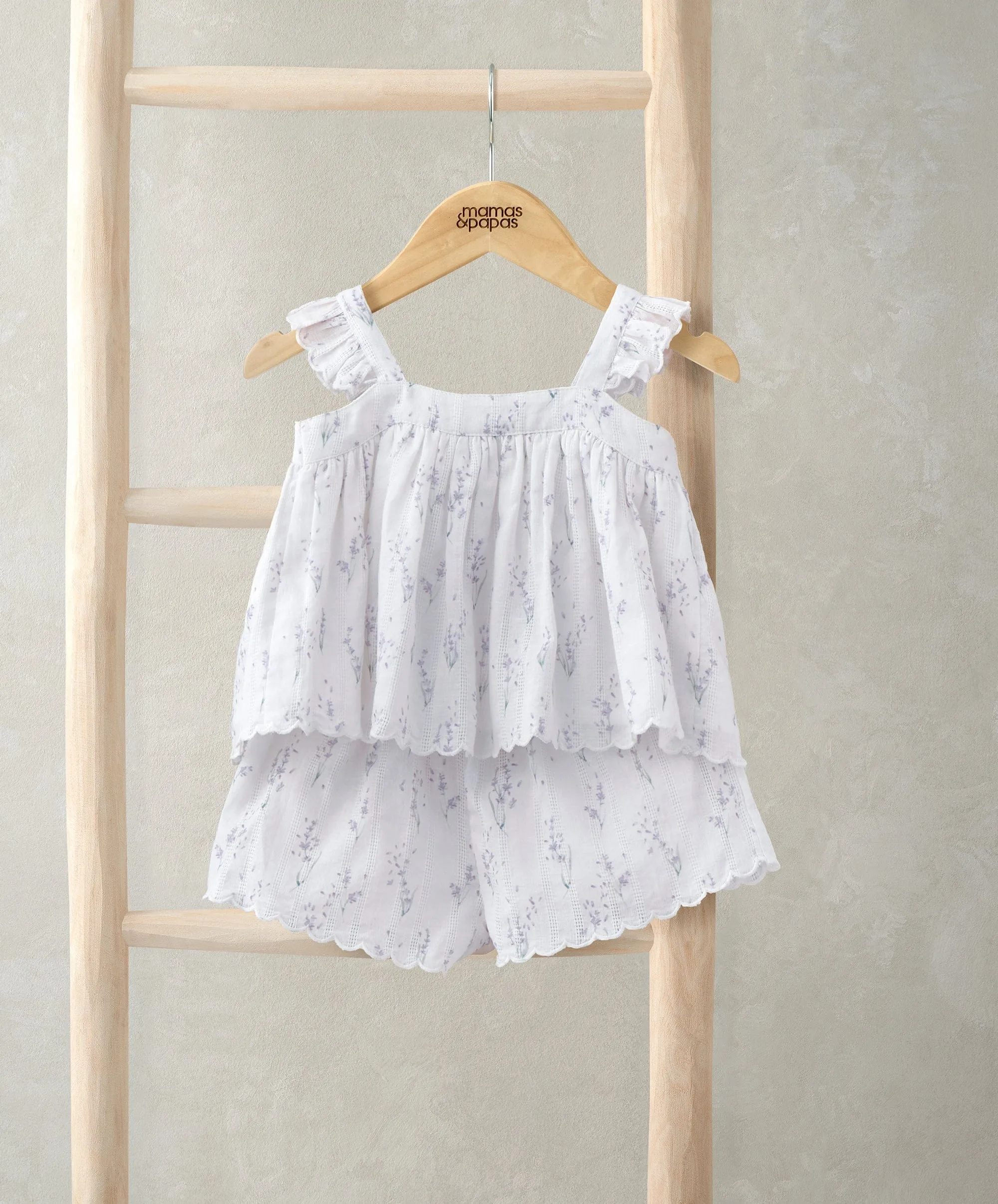 Frill Sleeve Top & Shorts Set (2 Pieces) - Lavender Print