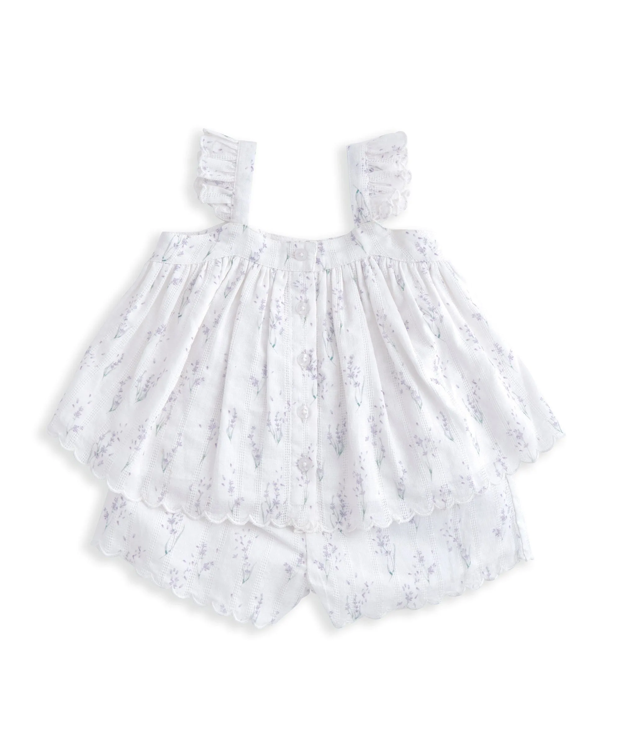 Frill Sleeve Top & Shorts Set (2 Pieces) - Lavender Print