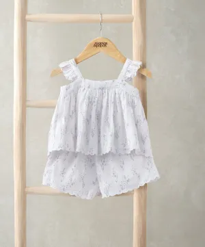 Frill Sleeve Top & Shorts Set (2 Pieces) - Lavender Print