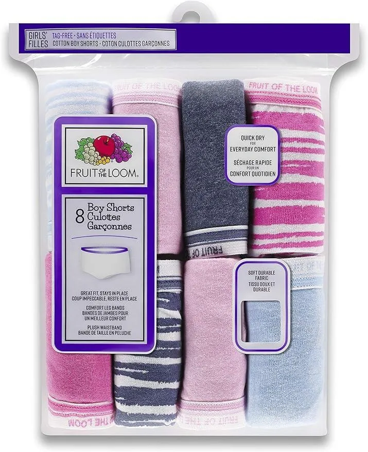 Fruit of the Loom Big Girls Boy Short Briefs - 8 Pack Babykids Fruit of the Loom