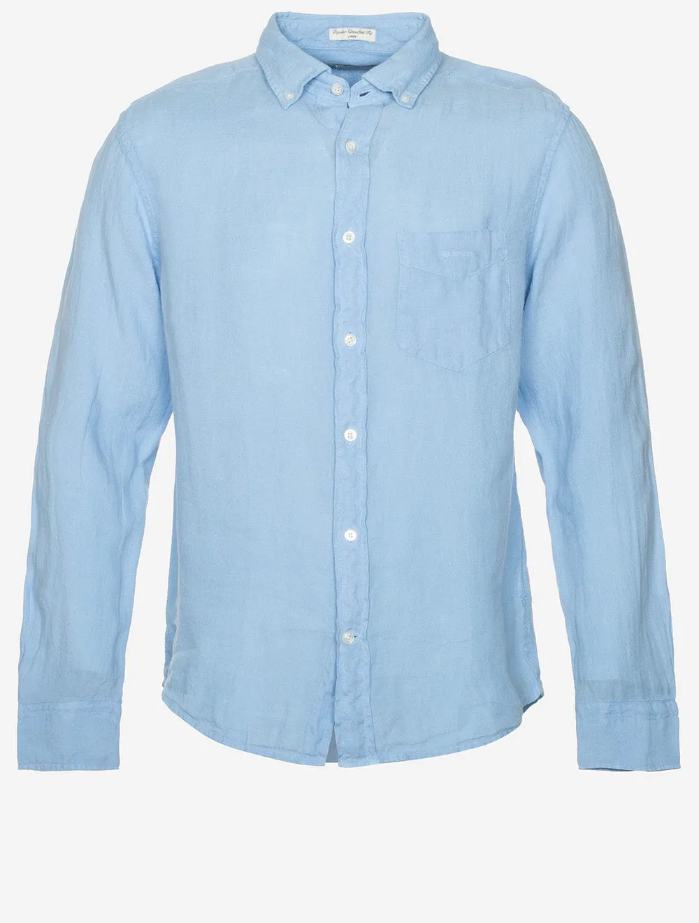 Garment-Dyed Regular Fit Linen Shirt Capri Blue