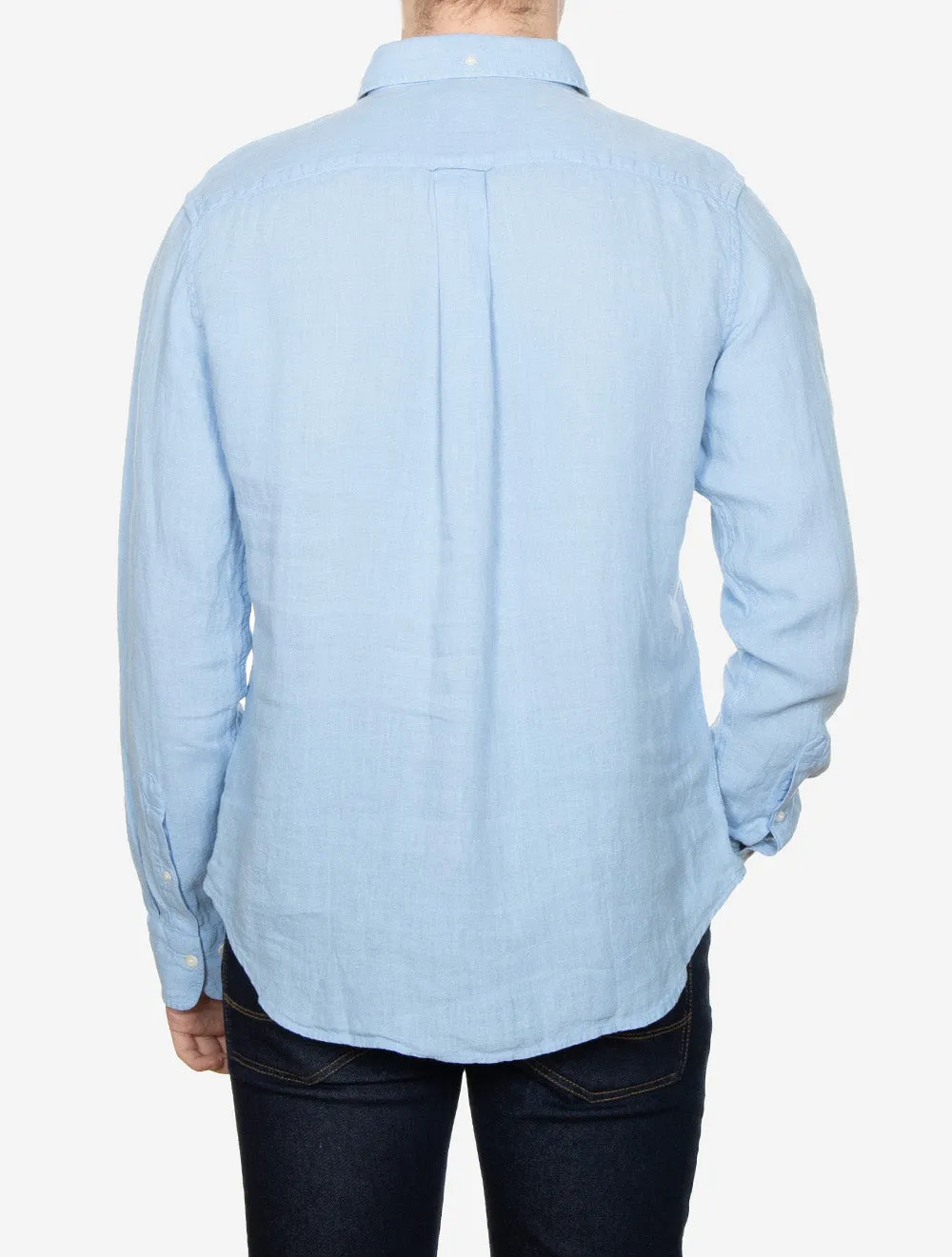 Garment-Dyed Regular Fit Linen Shirt Capri Blue