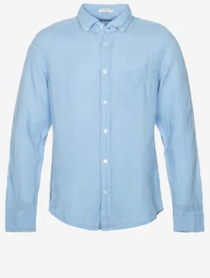 Garment-Dyed Regular Fit Linen Shirt Capri Blue